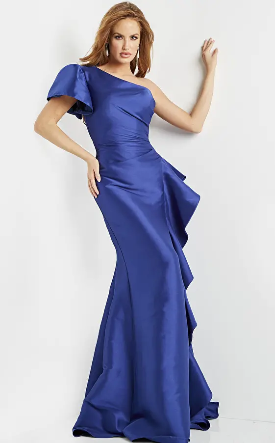 One shoulder blue dress 09201